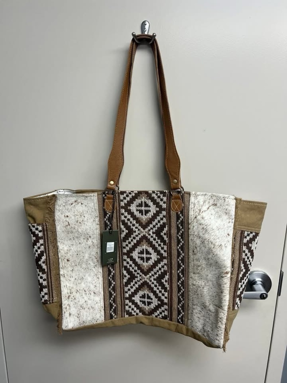 Myra Bag Brown & Cream Southwestern Tote with Tan Straps